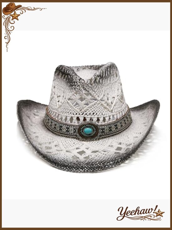 Unisex Western Straw Cowboy Hat Wide Brim Sun Protection  display picture 1